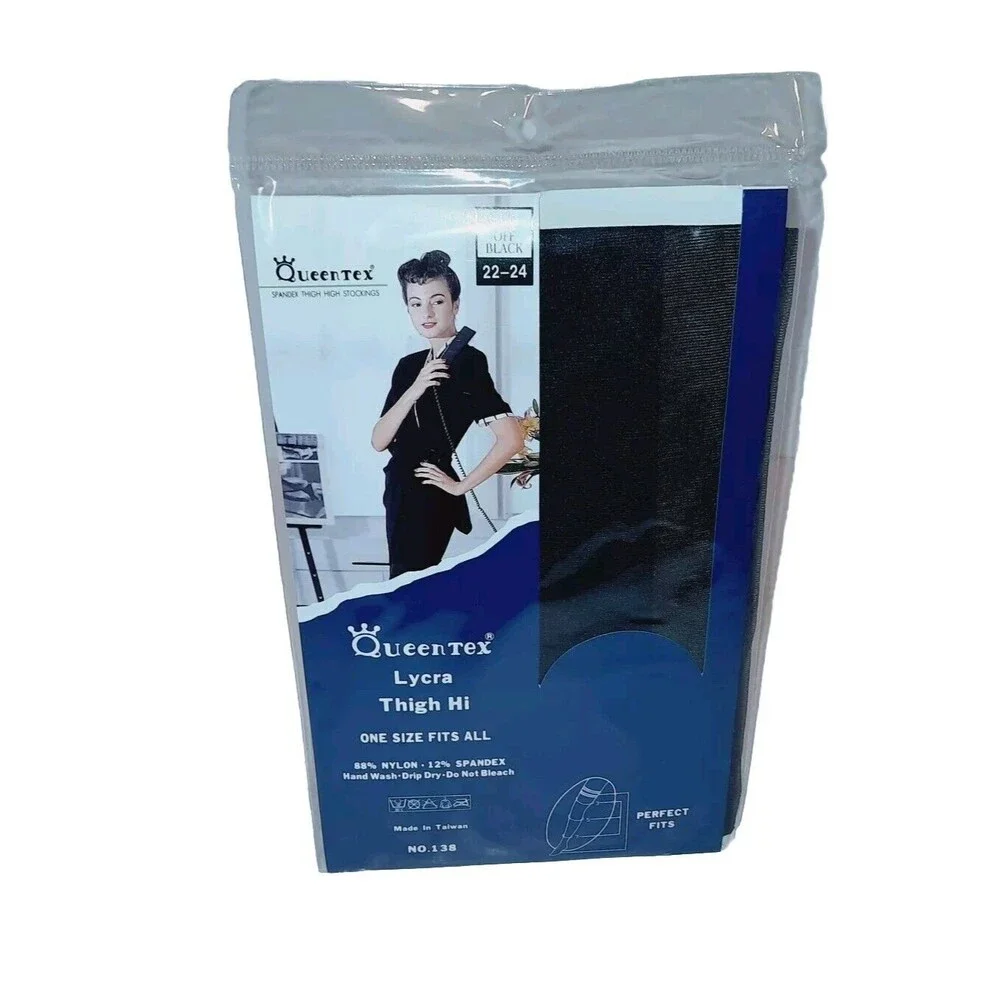 QueenTex Queen Tex Spandex Lycra Thigh High Stocking Off Black ONE SIZE FITS ALL